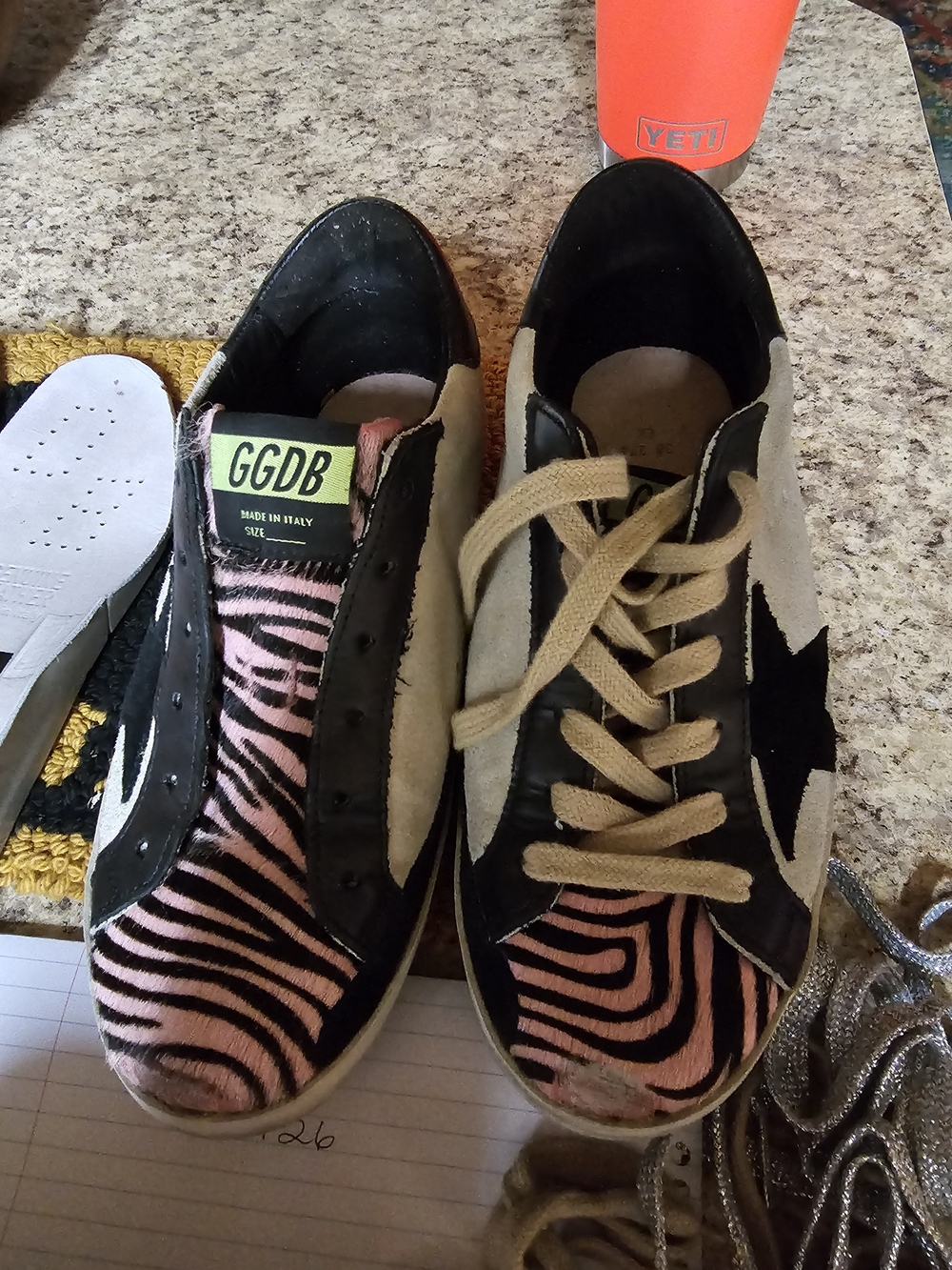 Golden Goose Sz 36  Pink Zebra Fur And Suede Superstars W/ Lace Choice